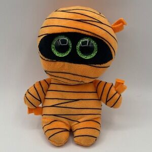 Ty Beanie Boos Mask the Mummy Orange Halloween Plush 2017 Green Glitter Eyes 6in